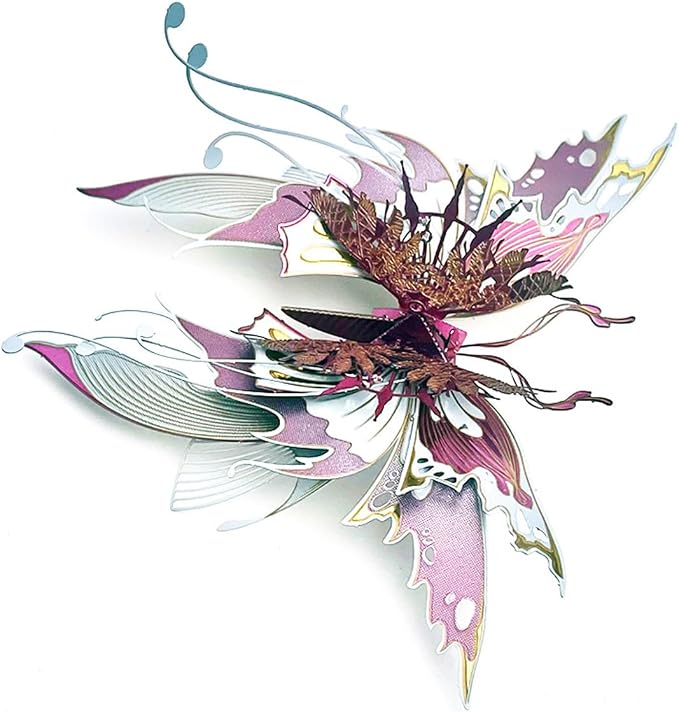 3D Metal Butterfly Puzzle for Adults, 50PCS Steampunk Mechanical Insect Model Kit, No Glue Snap-Fit Assembly, Iridescent Wing Design, Desktop Sculpture