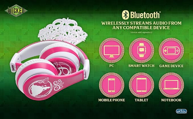 Wicked Glinda Bluetooth Headphones for Kids, Wireless Headphones for School, Home or Travel