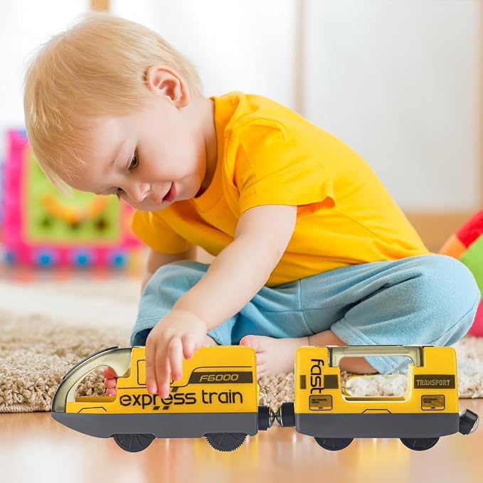 TOPLIVING Motorised Wooden Rail Train, Remote Control Train with Magnetic Connection, Battery Operated Locomotive Trains for Toddlers, Compatible with Thomas, Brio, Chuggington
