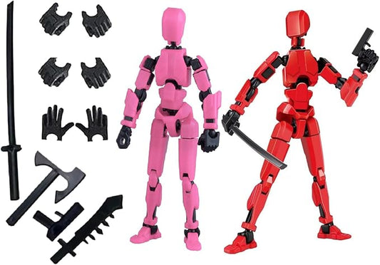 Titan T13 Action Figures Set -(Assembly Required) Robot Action Figure Fidget Toys for Nova N13 Anime Figures with 3D Lucky Dummy 13 Robot Figures Multi Movable Joints Gifts (Red+Pink)