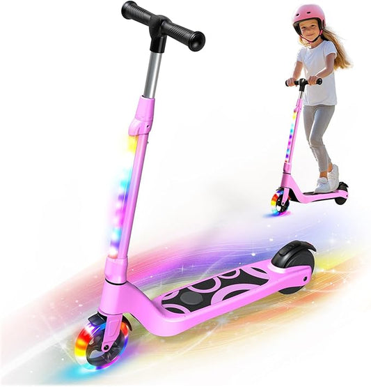 LIEAGLE Electric Scooter for Kids Ages 6-12, LED Light-Up Deck, Kids Scooters with 3 Adjustment Levels Handlebar to 36 Inches High,5.3" Wheel UL Certificated Kick Scooter