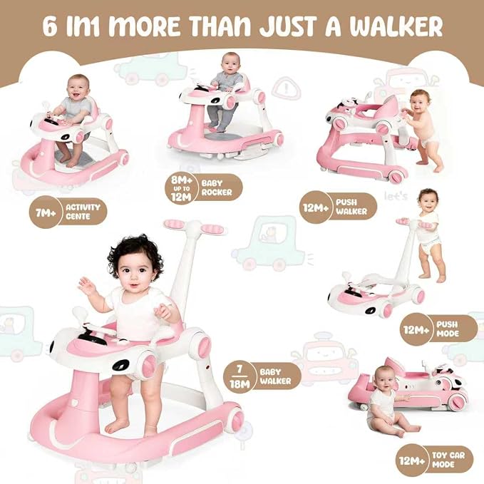 6-in-1 Foldable Baby Walker Activity Center Bouncer Rocker 6-18 Months
