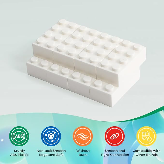 HUIZDQ 500 Piece Classic Building Bricks and 1 Gray Baseplate, 2x4 Bricks Bulk Creative Building Toys, Blocks Bulk for Kids Ages 6+, White(Small Bricks, 1.25x0.62x0.47 in)
