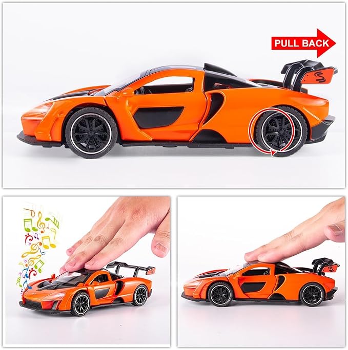 Fast & Furious 1:32 McLaren Senna Diecast Cars,Toy Cars with Light Sound and Pull Back,Birthday Gifts for Boys and Boyfriends(Orange)