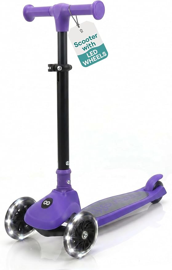 SereneLife Toddler Scooter, Adjustable Micro Scooter for Ages 2-5, Lightweight Kids 3 Wheel Design with LED Light-Up Wheels, Anti-Slip Deck & Lean-to-Steer Control, Indoor/Outdoor Use (Purple)