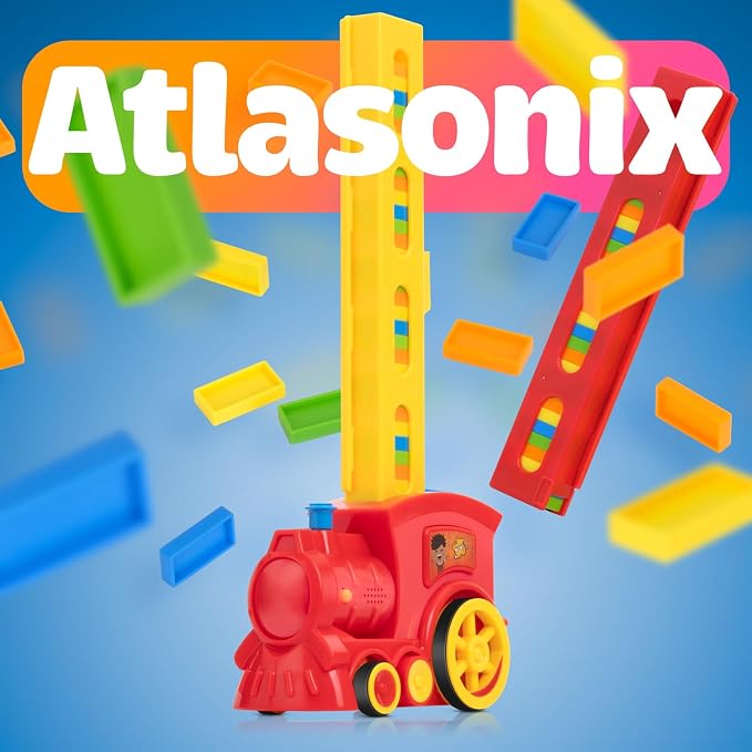 Atlasonix Domino Train | Domino Train for Kids | Dominos for Kids - Automatic Dominos Laying Toy Set Mega Pack (300, 220,160 Blocks) with Colorful Blocks - Montessori STEM Toy