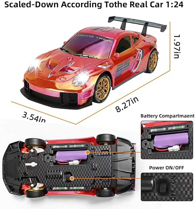 RC Drift Car,1:24 Scale Remote Control Vehicle for Kids,20KM/H 4WD High Speed RC Cars with LED Lights,2 Batteries & Drift Tires Racing Toy for Adults,Kids,Boys and Girls