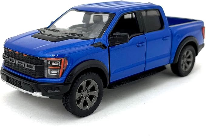 KiNSMART SetOf4 2022 Ford F-150 Raptor 5" 1:46 Scale Die Cast Model Toy Truck Black, White, Red, Blue