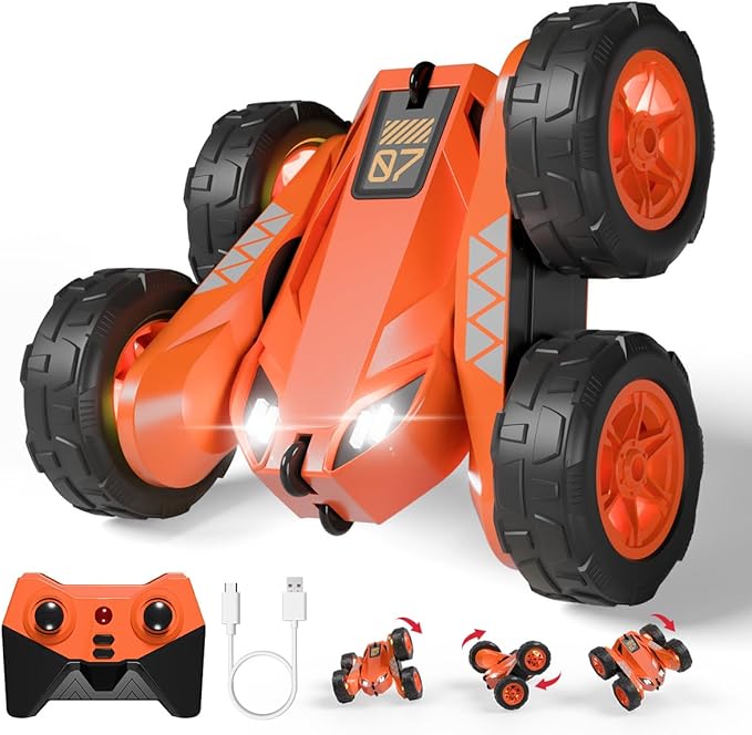 Remote Control Car, Rechargeable RC Cars & Remote 360° Flips Rotating 2.4Ghz 4WD All Terrain Stunt Race Car Toy Christmas Birthday Gift for Kids Boys 3-12