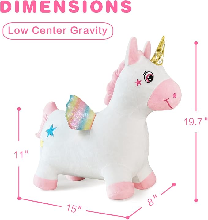 Unicorn Bouncy Horse Toys for 2 Year Old Girl, Inflatable Ultra Thick Plush Horse Hopper, Ride on Rubber Jumping Toys for Baby Girl or Boy 1st Birthday Gift for 2 3 4 Year Old (Pinkish White Unicorn)