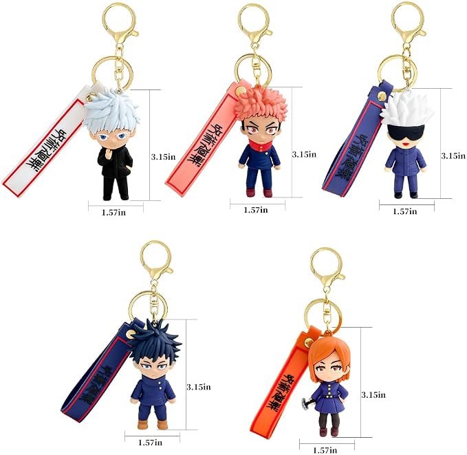 5Pcs JJK Anime Keychain Set, Fun Cartoon Figures Keyring, Collectible Pendant Keys Gift for Men Women Fans