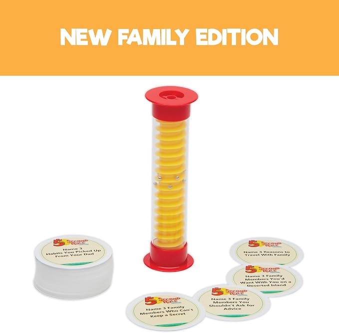 5 Second Rule Family Edition (Mini Tube) - Simple Question Card Game for Family Fun, Party, Kids, Travel, Game Night & Sleepovers - Think Fast and Shout Out Answers - Ages 8+