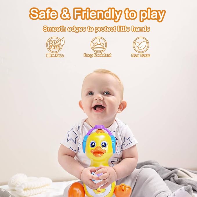 Musical Light Up Duck, Crawling Tummy Time, Educational Learning Dancing Toy for 1 Year Old, 0-3-6-12 Month Baby Infant Gifts