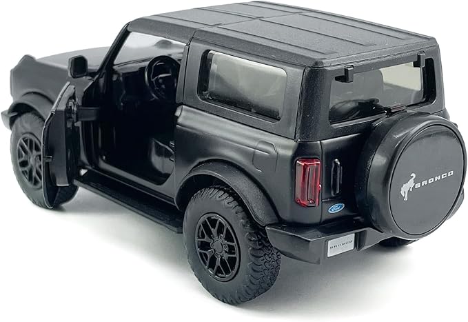 2-Door Bronco Badlands Model Car 1/36 Scale Diecast Toy Cars Metal Alloy Children’s Vehicles, Pull Back Doors Open, Black Rim, Mens Collection, Kids Toys for Boys Gifts, Cake Topper Home Décor, Black