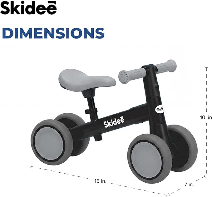 SKIDEE Toddler Balance Bike 1-3, 4-Wheel Balance Bike with Rare Light-Motion-Activated LED Wheels, Adjustable Height & Child Safe Steering, Lightweight Ride-On Toy Training Bike for Boys & Girls