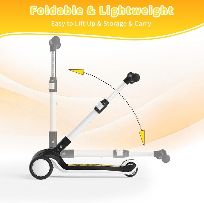 SIMATE 3 Wheel Kick Scooter for Kids Ages 3-12, Light Up Wheels & 3 Adjustable Height Handlebars, Lean-to-Steer & Widen Anti-Slip Deck, Boys & Girls Gift