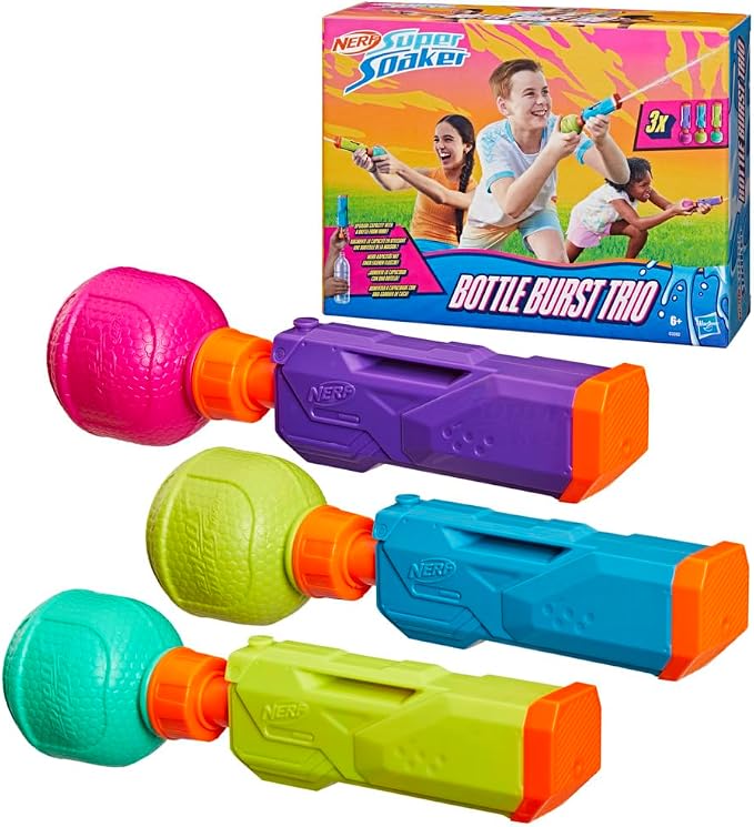 Nerf Super Soaker Bottle Burst Trio | 3 Pump Action Water Toys | Removable 4 Fl. Oz. Capacity Bottles | Kids Outdoor Toys | Ages 6+