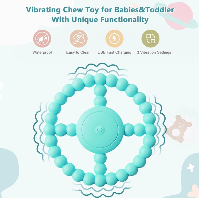 Vibrating Sensory Teething Toys,Baby Toys 6-18 Months, Autism Support & Oral Development, USB Rechargeable Teether for Toddlers, 1-2 Year Old Boys Christmas Girls Gifts idea(Green)