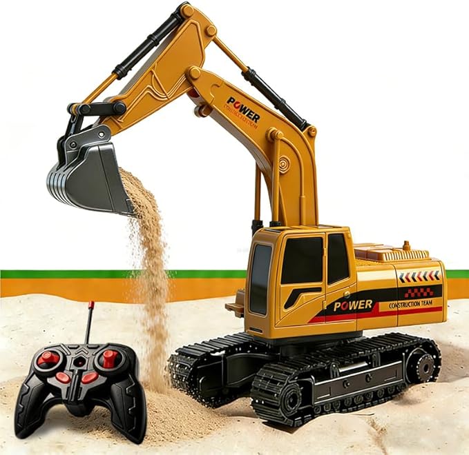RC Hydraulic Excavator Toy, 6-Channel Remote Control Excavator with Metal Shovel & Lights, 360° Rotation Mini Excavator, RC Construction Vehicles Digger Toy for Boys 3-8