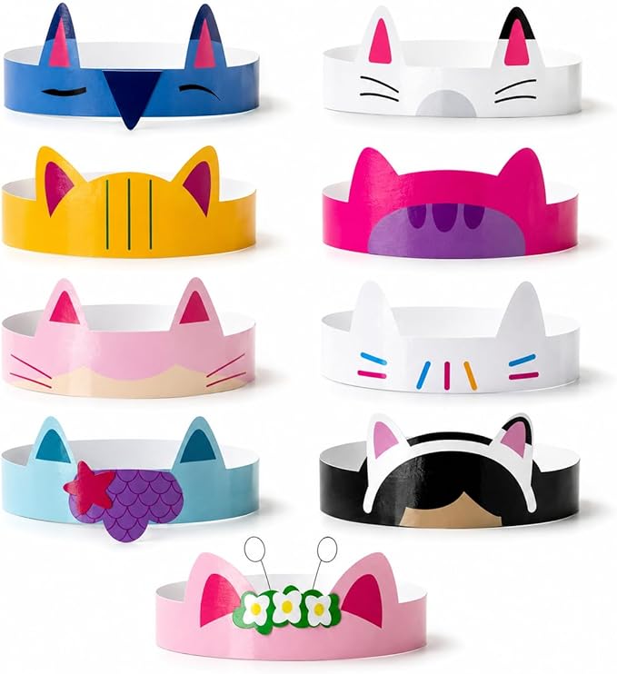 18 Cat Dollhouse & Friends Paper Crowns Headbands Tiara Party Favors