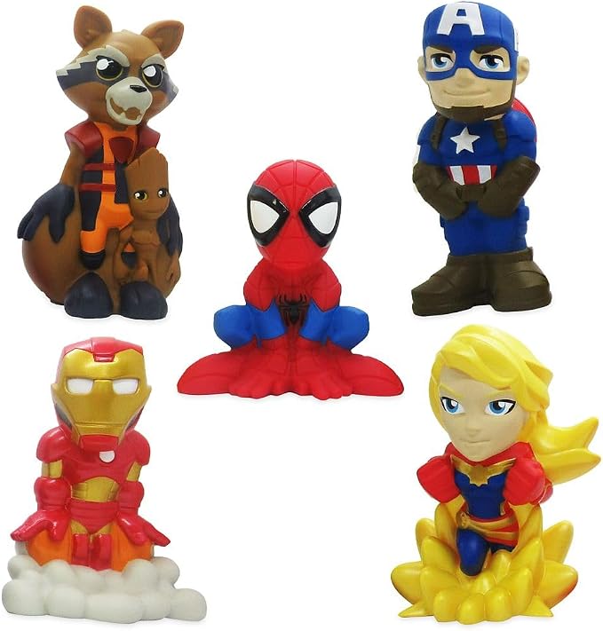 Disney Store Official Avengers Bath Toys Set - Includes 5 Detailed Toys with a Straining Storage Bucket - Bath Time Fun and Water Play Set for Kids