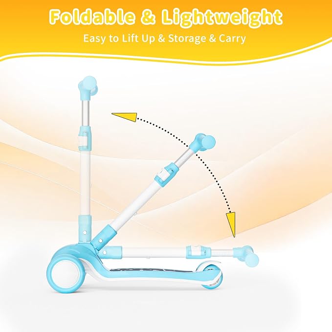 SIMATE 3 Wheel Kick Scooter for Kids Ages 3-12, Light Up Wheels & 3 Adjustable Height Handlebars, Lean-to-Steer & Widen Anti-Slip Deck, Boys & Girls Gift