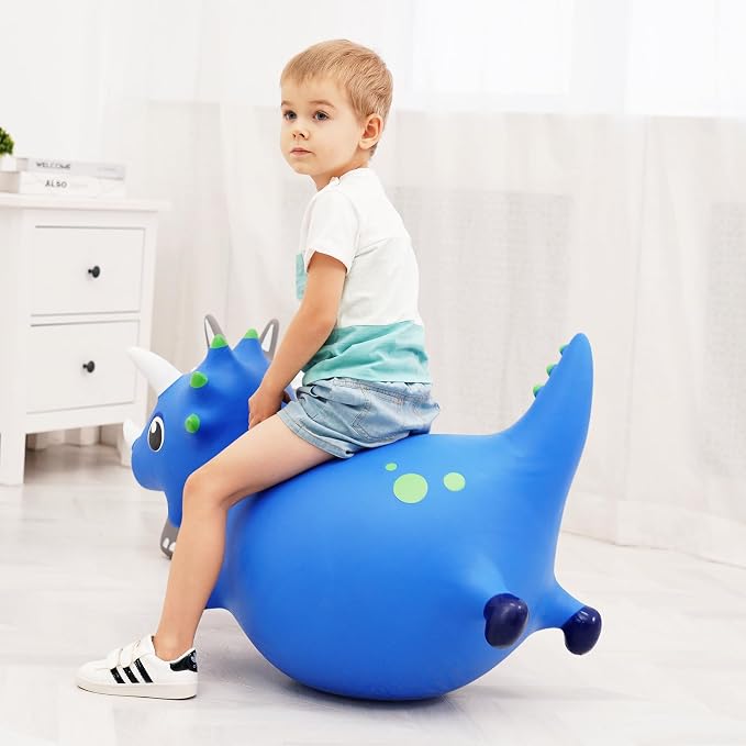 ZOOJOY Bouncy Dinosaur Horse Hopper, Inflatable Dino Bouncing Animal for Toddlers, Indoor Outdoor Ride On Bouncing Toys W/Pump, Hopping Toys Gift for 4 5 6 7 8 Year Old Boy Girl
