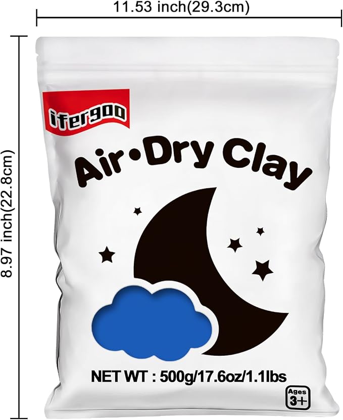 ifergoo Blue Air Dry Clay - Moldable Cosplay, DIY Creative Modeling Clay for Adult Arts & Craft Project, Fake Bake, Slime Supplies, Super Light Magic Foam Molding Clay, Soft, No-Sticky, 1.1LBS/500G