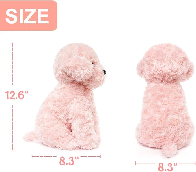 WEIGEDU Pink Puppy Dog Stuffed Animals Plush Toys, Pink Toy Poodle Bichon Frise Maltese Stuffed Dog Plush, for Girls, Kids, Babies, Birthday, Easter, Christmas -12.6 inches