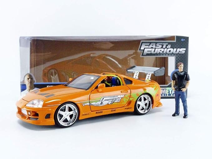 Jada Fast & Furious Brian’s 1995 Toyota Supra Diecast Model – 1:24 Scale Durable Die Cast Car – Includes Brian O' Conner Figure – Perfect for Collectors and Kids
