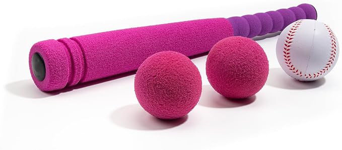 [MINI Size] 16" Foam Kids Sports Baseball Bat Set+ 3 Soft Balls + Storage Bag Included, Gift Toy for Girl Daughter Toddlers 3 Years Old Hitting Indoor Outdoor Playing, Pink