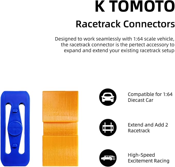10 Blue Racetracks Connectors + 10 Orange Double Lane Connectors Compatible with Hot Wheels Straight Tracks (20 Pack)