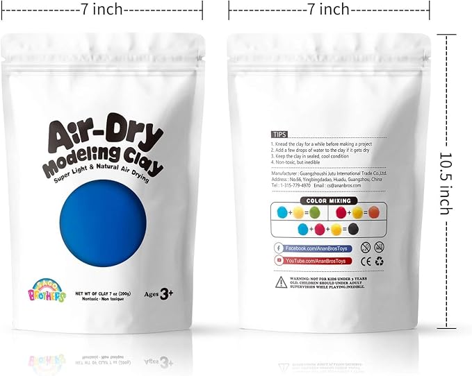 Sago Brothers Modeling Clay for Kids - Blue, 7 oz Molding Magic Clay for Kids Air Dry, Super Soft Clay for DIY Slime, Ultra Light Air Dry Modeling Clay for Toddlers Children Teens | Molding magic clay for kids air dry, super soft for DIY slime. Ultra l...