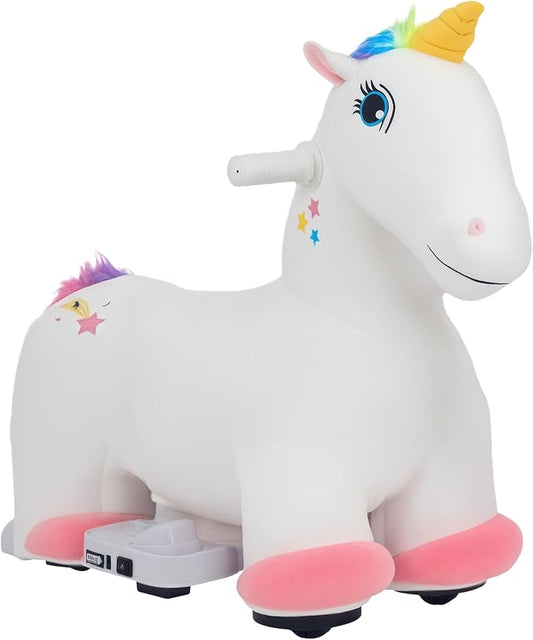 Qaba 6V Kids Ride on Horse, Battery Powered Ride on Toy, Unicorn Shaped Electric Riding Animal with Music, Soft Touch, PU Wheels, Foot Pedal, Forward, for Girls Boys Aged 18-36 Months, White