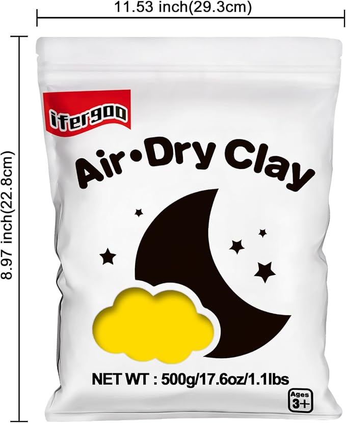 ifergoo Yellow Air Dry Clay - Moldable Cosplay, DIY Creative Modeling Clay for School Arts & Craft Project, Fake Bake, Slime Supplies, Super Light Magic Foam Molding Clay, Soft, No-Sticky, 1.1LBS/500G
