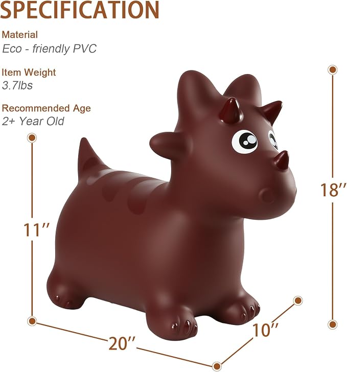 INPANY Bouncy Horse, Dinosaur Hopper Toys for Boys, Gifts Toy for Kid | Eco-Friendly PVC, Low Center Gravity, Cute Cartoon Design, Load 100 Lbs, Learn & Exercise & Active Fun, Gifts for 1-3 Kids