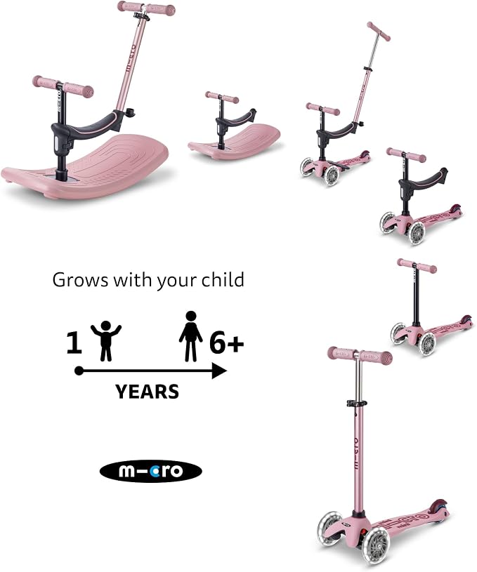 Micro Kickboard | Mini Rock & Go LED 6-in-1 Toddler Scooter & Rocker for Ages 1–6 | Convertible Ride-On, Rocker & Scooter | Motion-Activated PU LED Wheels | Adjustable T-Bar | Swiss Design