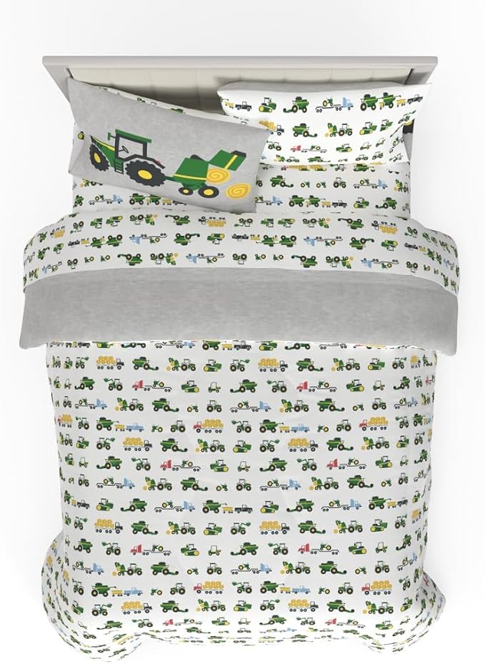 Franco Kids John Deere Farm Equipment Bedding 5 Piece Super Soft Comforter and Sheet Set, Queen, (Officially Licensed Product)