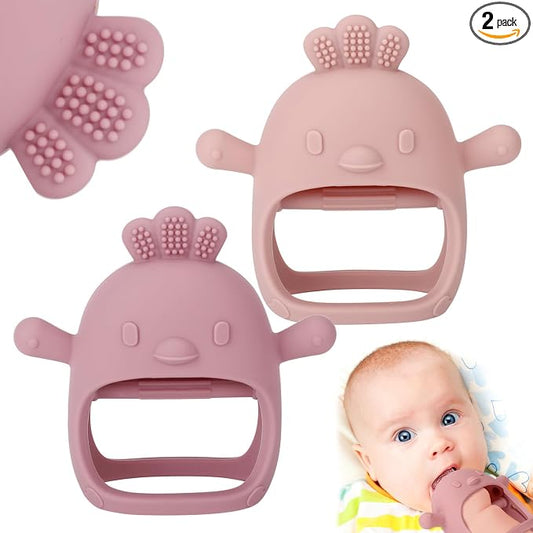 Socub 2 Pack Silicone Baby Teether Toys for Infants 3-6 6-12 Months, BPA Free Anti-Drop Silicone Mitten Teething Toy, Baby Chew Toys for Sucking Needs, Newborn Essentials & Baby Shower Gifts Girls
