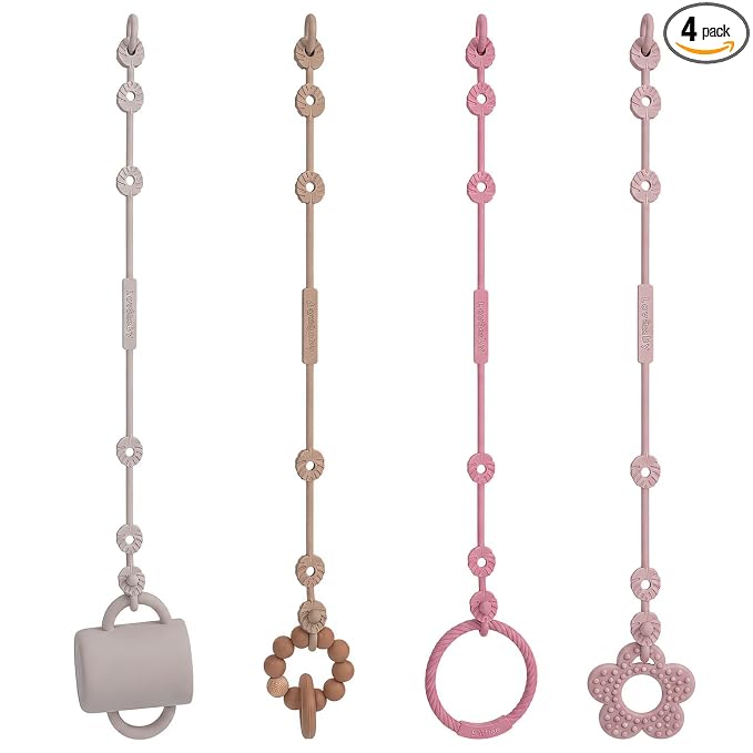 Toy Safety Straps, Adjustable Stretchable Sippy Cup Straps for Strollers, High Chair, Cribs, Hanging Baskets, Car Seat, Shopping Trolley, 4 Pack, BPA Free