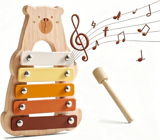 Lovely Xylophone for Toddlers, Early Childhood Development Musical Instruments for Toddlers, Wooden Xylophone for Kids,Musical Instruments Toys for Preschool Percussion Learning (Bear)