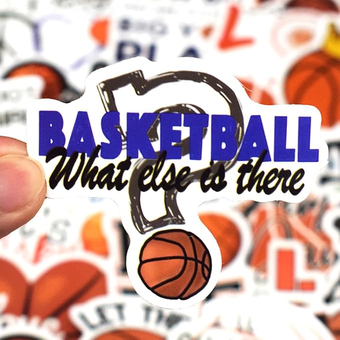 QTL Basketball Stickers for Kids Boys Basketball Party Supplies Waterproof Vinyl Stickers for Water Bottle Laptop 50 Pcs