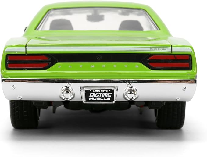Jada Toys Bigtime Muscle 1:24 1970 Plymouth Road Runner Die-cast Car – Opening Doors, Hood, Trunk, Rubber Tires(Glossy Green)