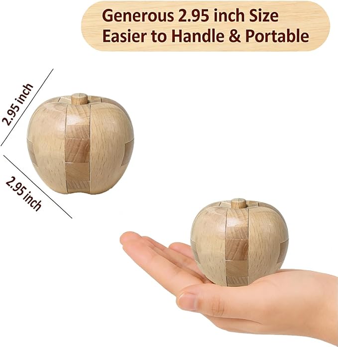 Brain Teasers Wooden Apple Puzzles for Adults - Challenging 3D IQ Logic Games for Teens 14+, Stress Relief Desk Toys & Office Decor, Unique Gifts for Women,Men,Grandparents (Natural)