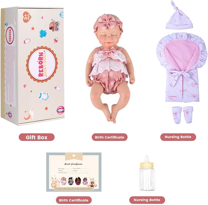 BABESIDE Full Body Silicone Reborn Baby Dolls - 12 Inch (Weight 3 lb) Weighted Full Silicone Realistic-Newborn Baby Doll Real Life Baby Dolls with Complete Accessories & Gift Box
