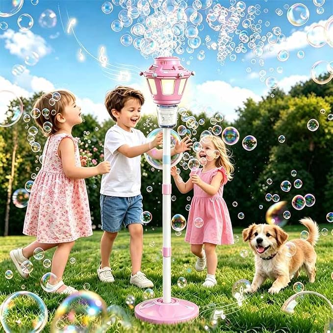 Bubble Machine for Kids Toddlers - Rechargeable Automatic Bubble Machine with Lights & Music, Bubble Blower with Adjustable Stand up to 47 Inch for Backyard Games, Birthday Party, Outdoor Play