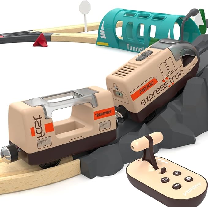 TOPLIVING Track Accessories Remote Control Train, Battery Operated Locomotive Train for Wooden Track, Motorized Train (Magnetic Connection) Compatible with Thomas, Brio, Chuggington