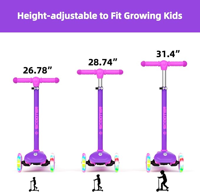 XJD Toddler Scooters for Kids 3-8, 3 Wheel Scooters for Kids 110lbs, LED Light-Up Wheels and Side, 3 Adjustable Height, Lean-to-Steer, Birthday Gift Toy for 3-8 Year Old Girl Boy