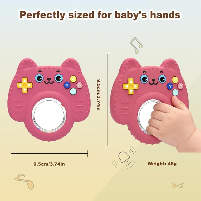 Teething Toys for Baby, Sensory Baby Chew Toy, Rattle Teether Toys for Babies 0-3-6-12 Months, Silicone TV Remote Control Shape for New Baby Gift (Pink)
