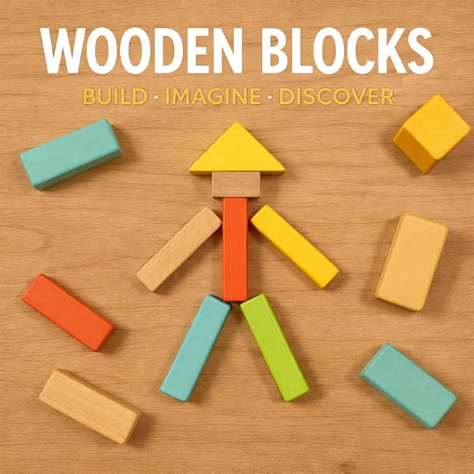 MOD 100-Piece Wood Building Blocks Set — Includes Heavy Duty Shape-Sorter Lid & Storage Bucket Pastel Color Wooden Blocks, Educational Screen-Free Toy for Toddlers Ages 1 2 3